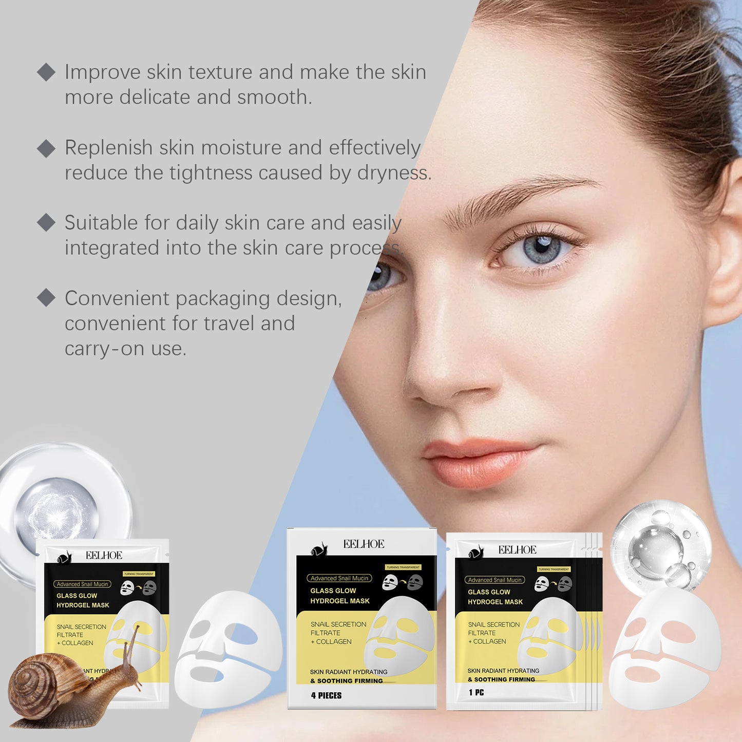 Elora Snail Mucin Moisturizing Firming Mask (4 pcs)